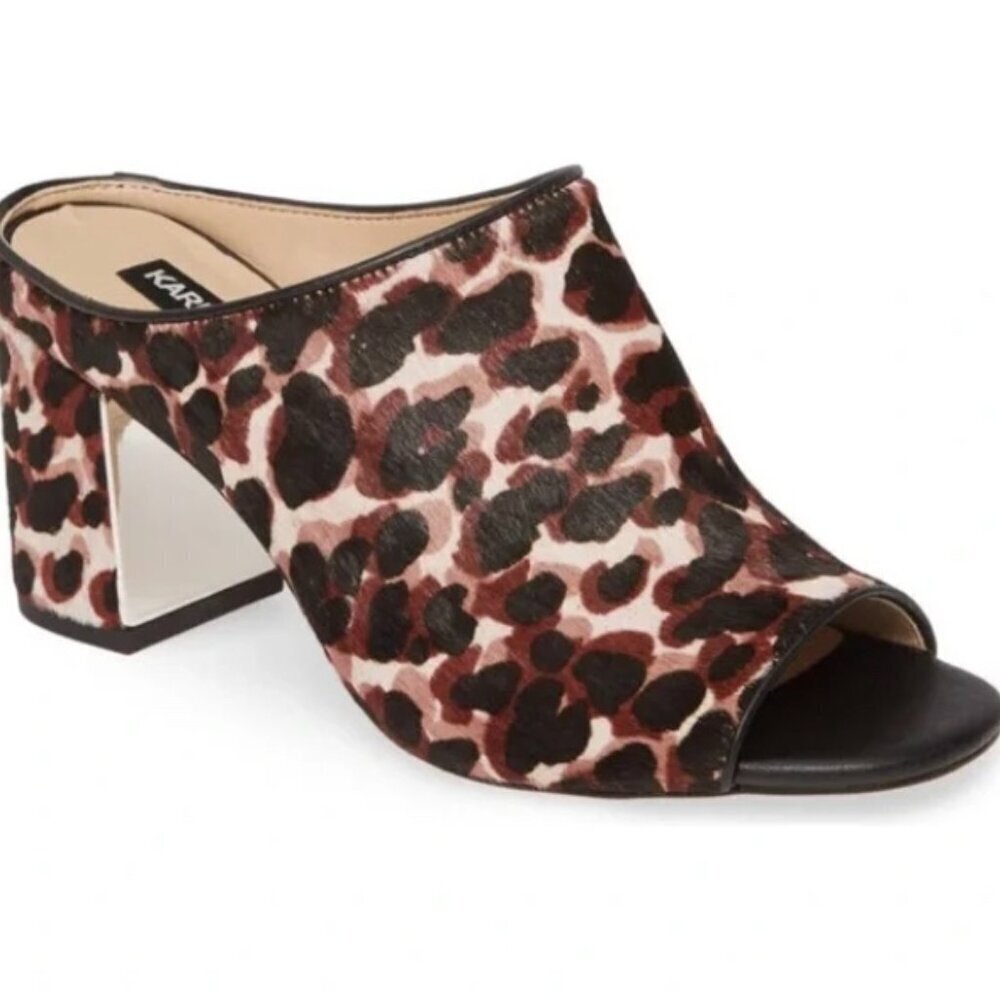 Karl Lagerfeld Jensen Calf Hair Animal Print Slide Sandals High Heel Size 9.5